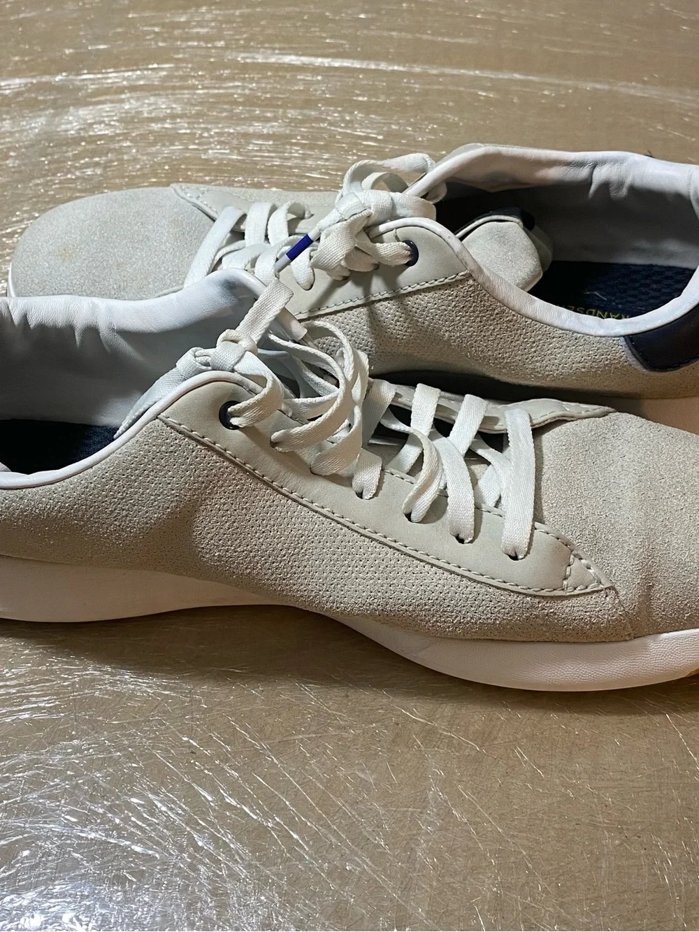 Cole Haan Men's Cream Lace-Up Sneakers with Navy Heel Tab